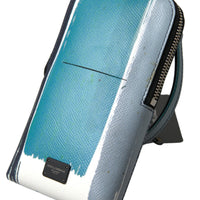 Dolce & Gabbana Elegant Leather Crossbody Phone Bag in Blue & White