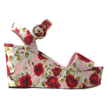 Dolce & Gabbana Floral Ankle Strap Wedge Sandals