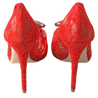 Dolce & Gabbana Chic Red Lace Heels with Crystal Embellishment