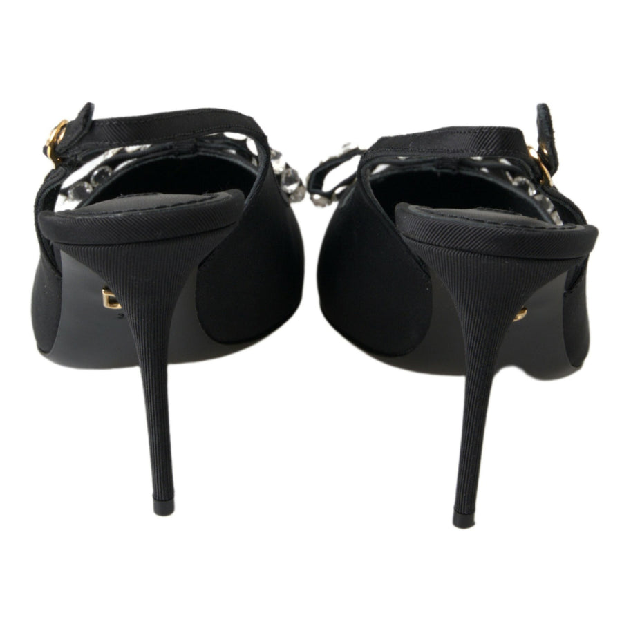 Dolce & Gabbana Embellished Black Slingback Heels Pumps