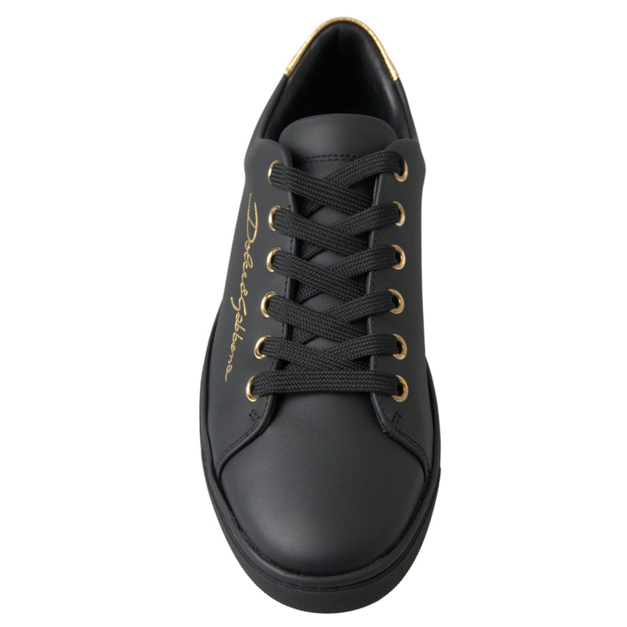 Dolce & Gabbana Black Gold Leather Classic Sneakers