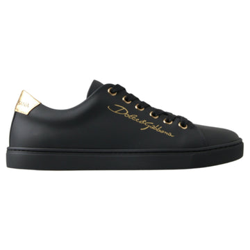 Dolce & Gabbana Black Gold Leather Classic Sneakers