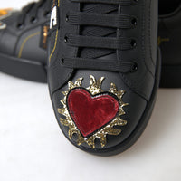 Dolce & Gabbana Elegant Portofino Leather Sneakers - Black Multicolor