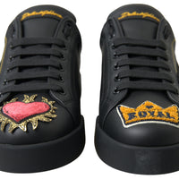 Dolce & Gabbana Elegant Portofino Leather Sneakers - Black Multicolor