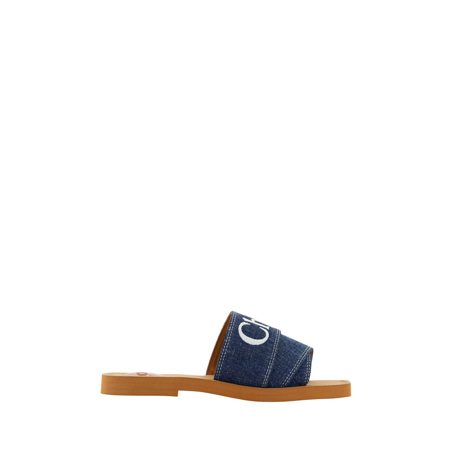 Chloé Sumptuous Cotton Woody Slide Sandals in Denim Blue