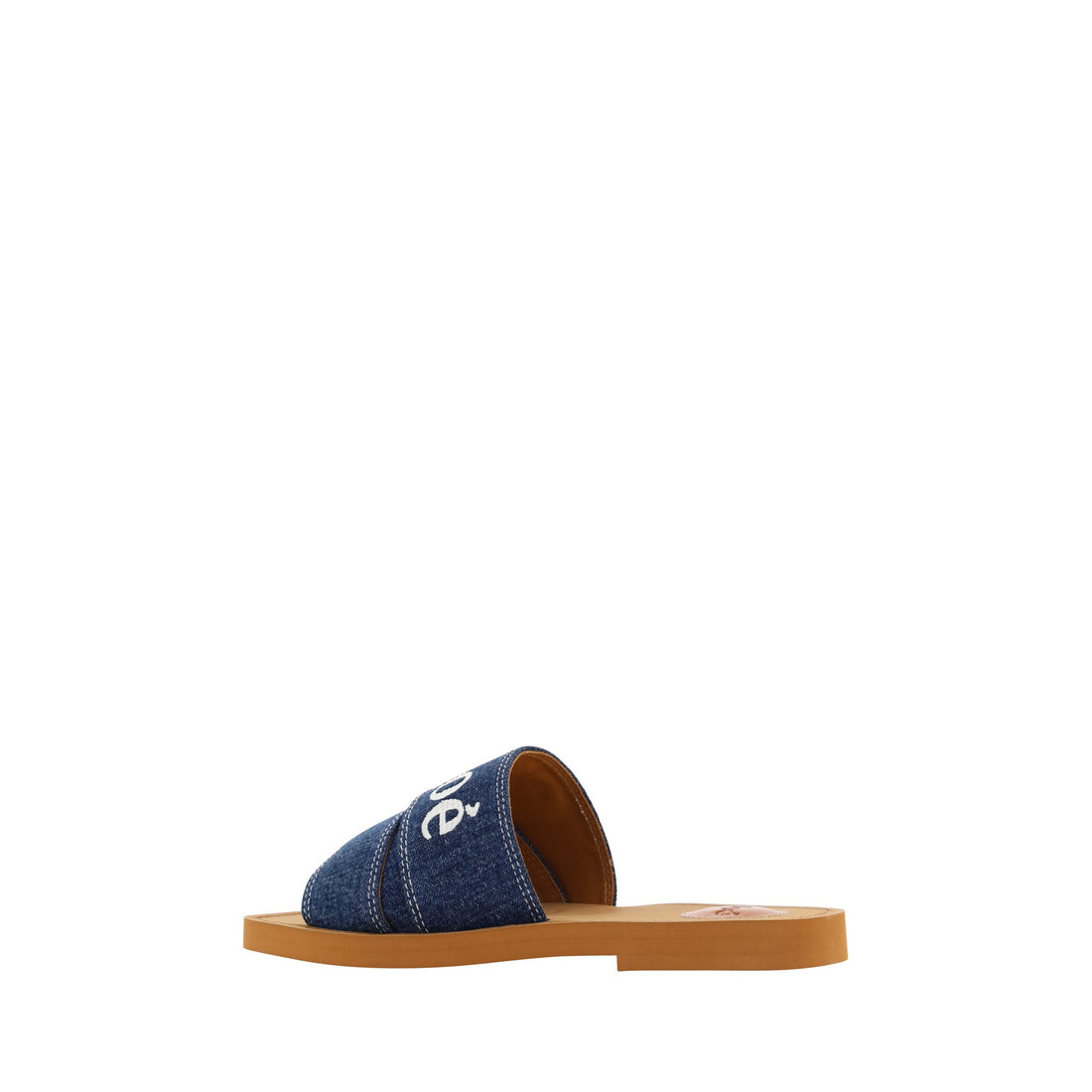 Chloé Sumptuous Cotton Woody Slide Sandals in Denim Blue