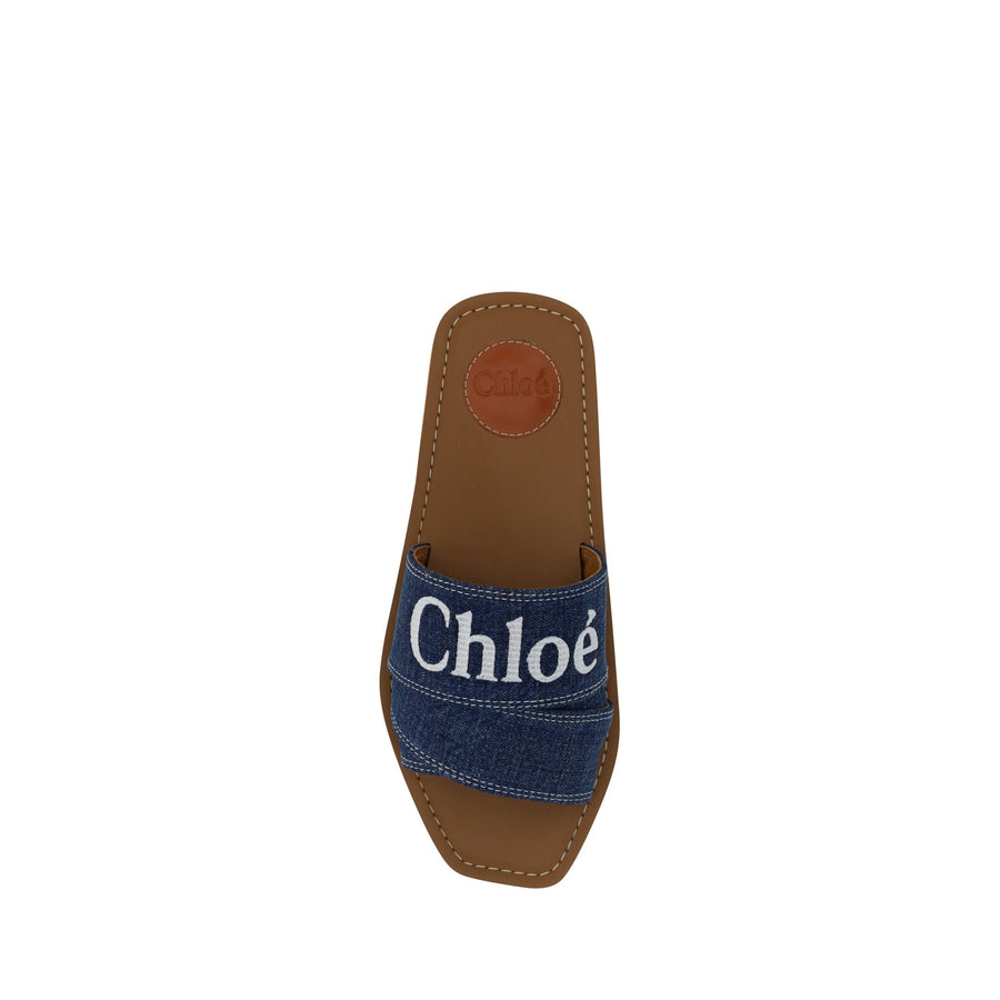 Chloé Sumptuous Cotton Woody Slide Sandals in Denim Blue