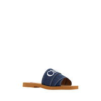 Chloé Sumptuous Cotton Woody Slide Sandals in Denim Blue