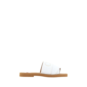 Chloé Elegant White Cotton Slide Sandals