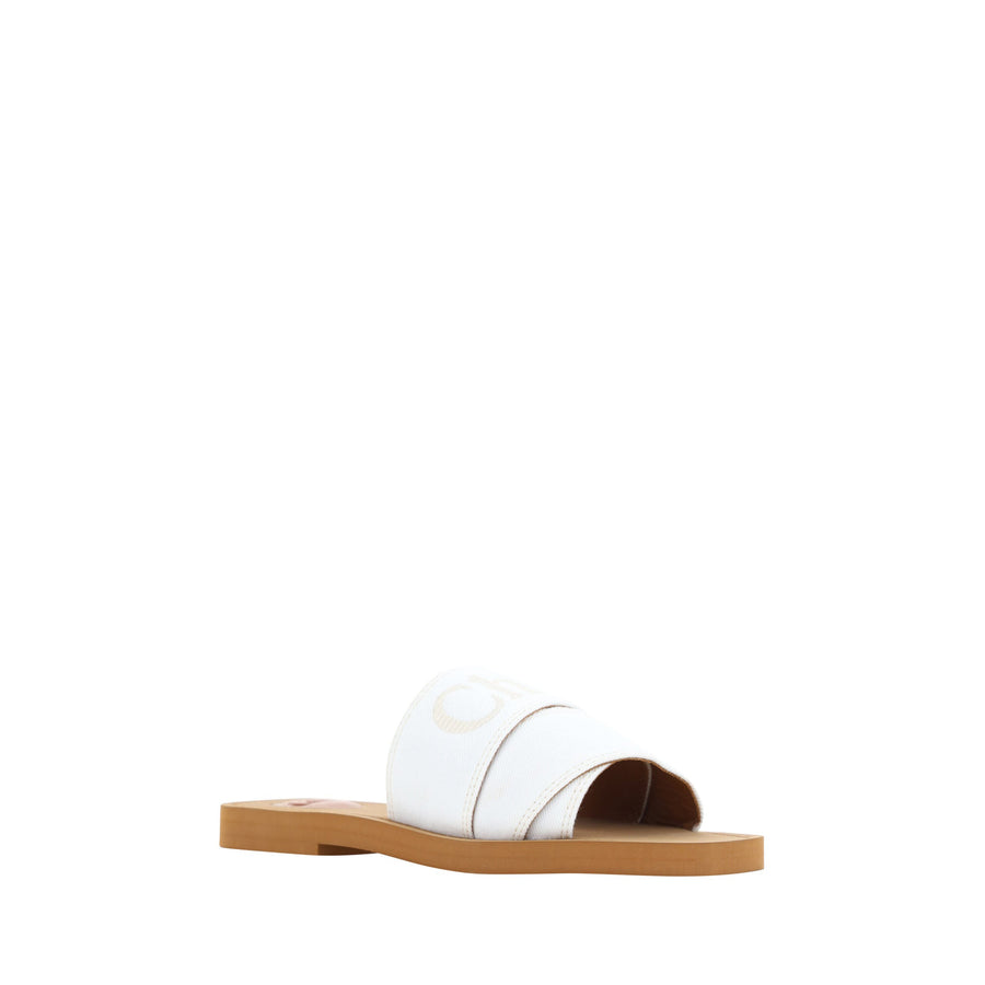 Chloé Elegant White Cotton Slide Sandals