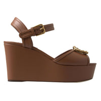 Dolce & Gabbana Chic Brown Leather Ankle Strap Wedges