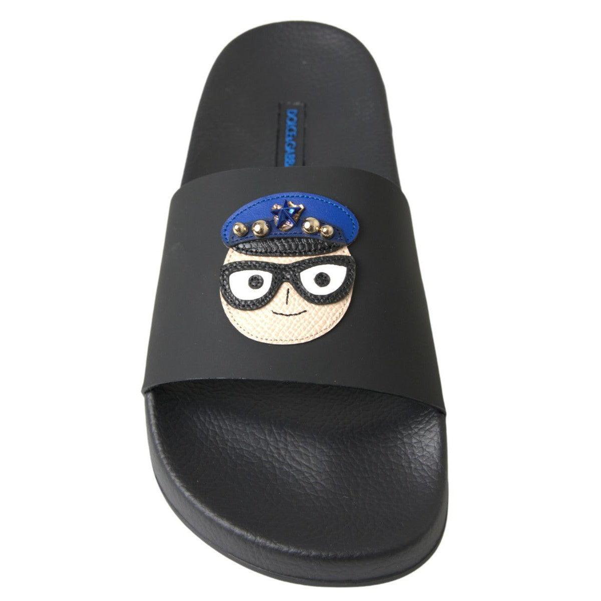Dolce &amp; Gabbana Elegant Black Leather Slide Sandals