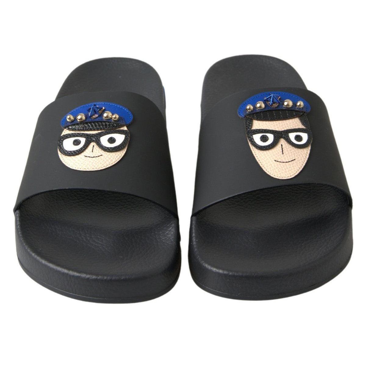 Dolce &amp; Gabbana Elegant Black Leather Slide Sandals