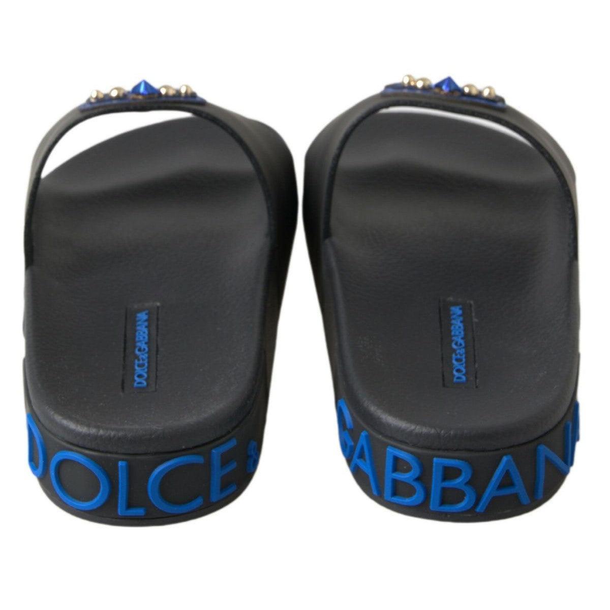 Dolce &amp; Gabbana Elegant Black Leather Slide Sandals