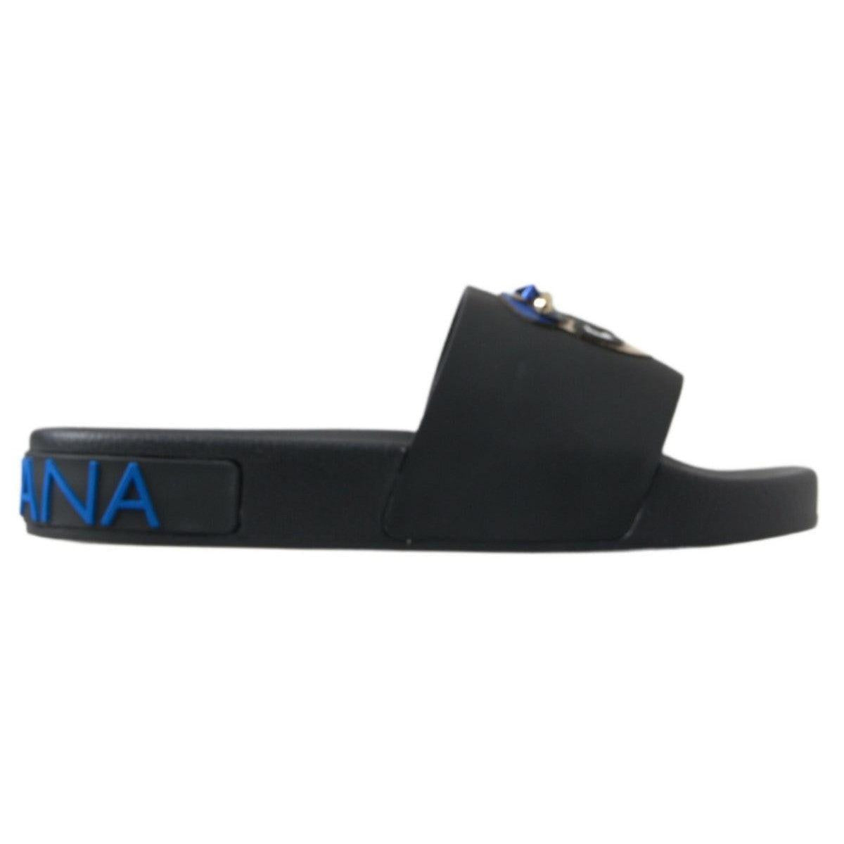 Dolce &amp; Gabbana Elegant Black Leather Slide Sandals