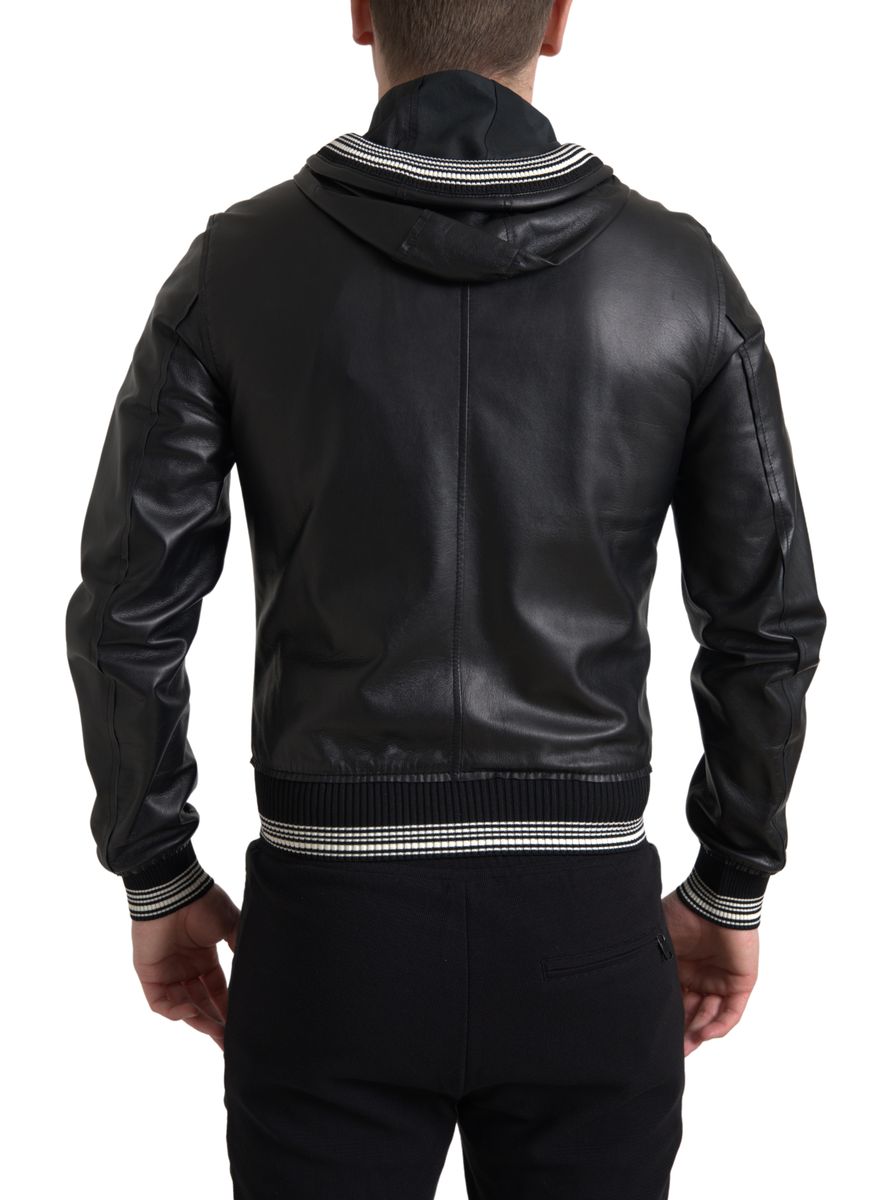 Dolce & Gabbana Elegant Black Leather Bomber Jacket