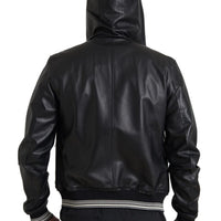 Dolce & Gabbana Elegant Black Leather Bomber Jacket