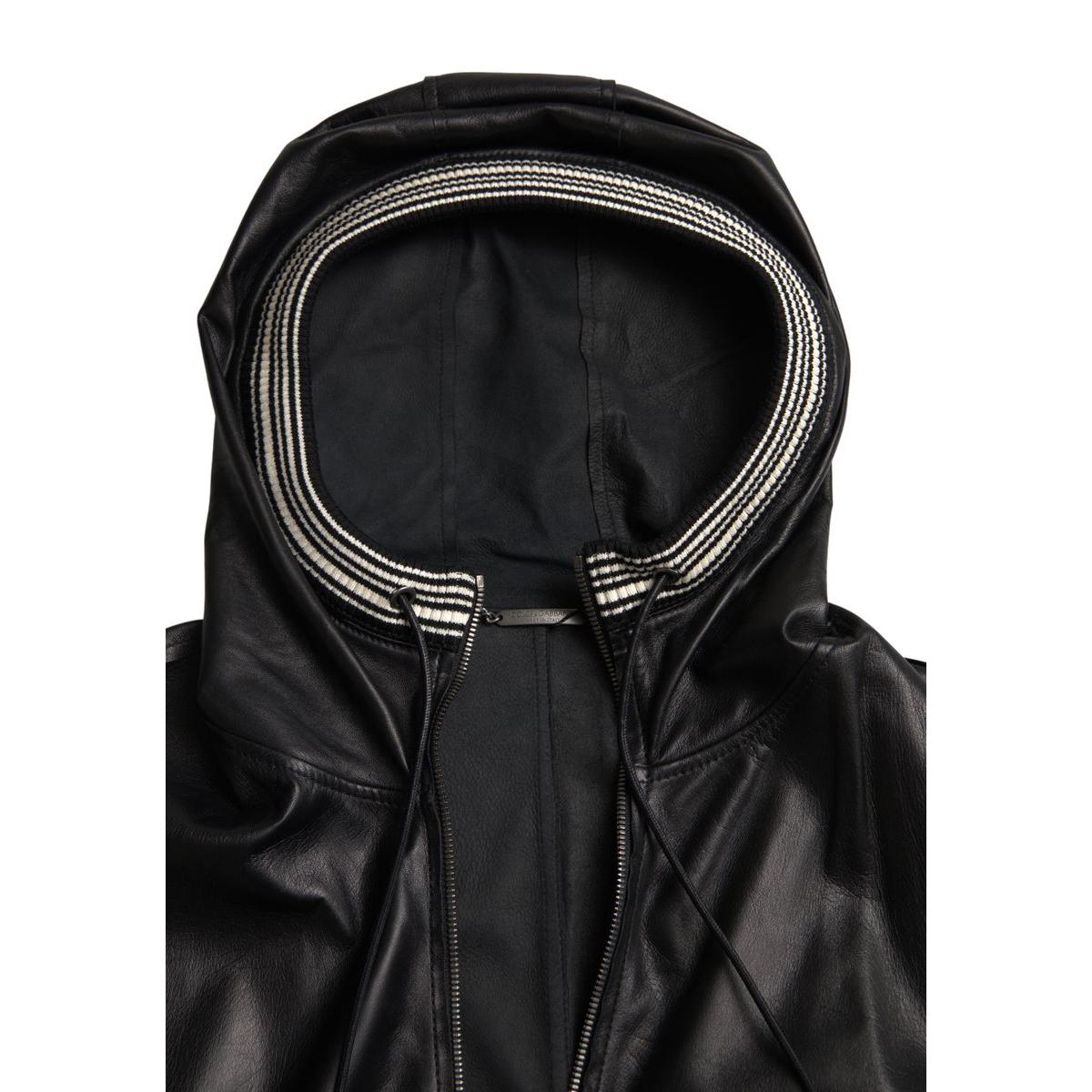 Dolce &amp; Gabbana Elegant Black Leather Bomber Jacket