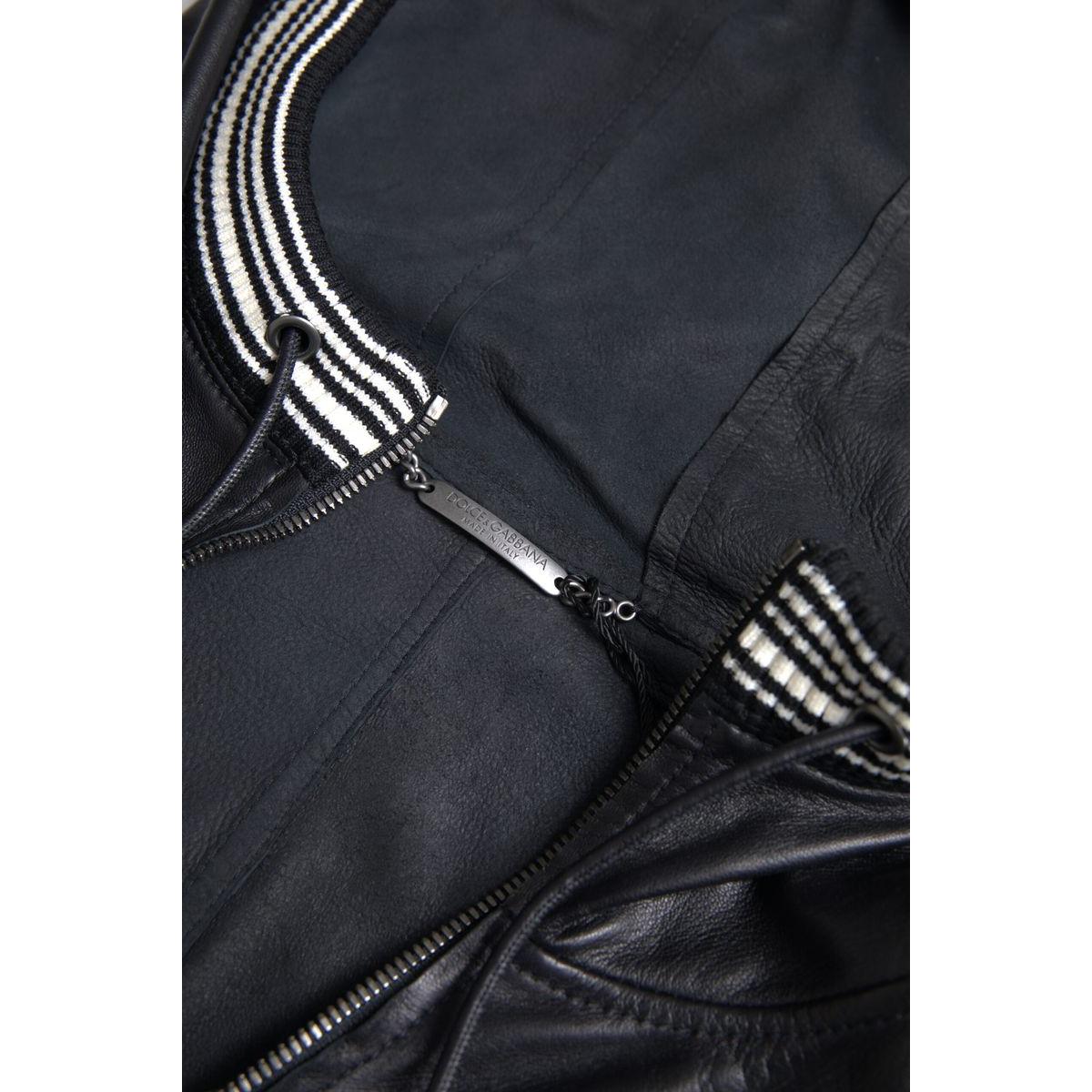 Dolce &amp; Gabbana Elegant Black Leather Bomber Jacket