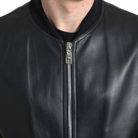 Dolce & Gabbana Elegant Black Leather Bomber Jacket