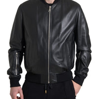 Dolce & Gabbana Elegant Black Leather Bomber Jacket