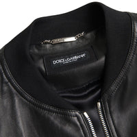 Dolce & Gabbana Elegant Black Leather Bomber Jacket