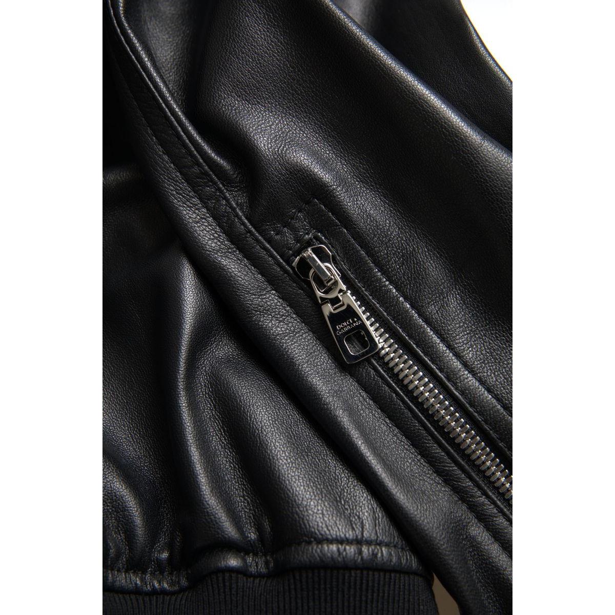 Dolce &amp; Gabbana Elegant Black Leather Bomber Jacket