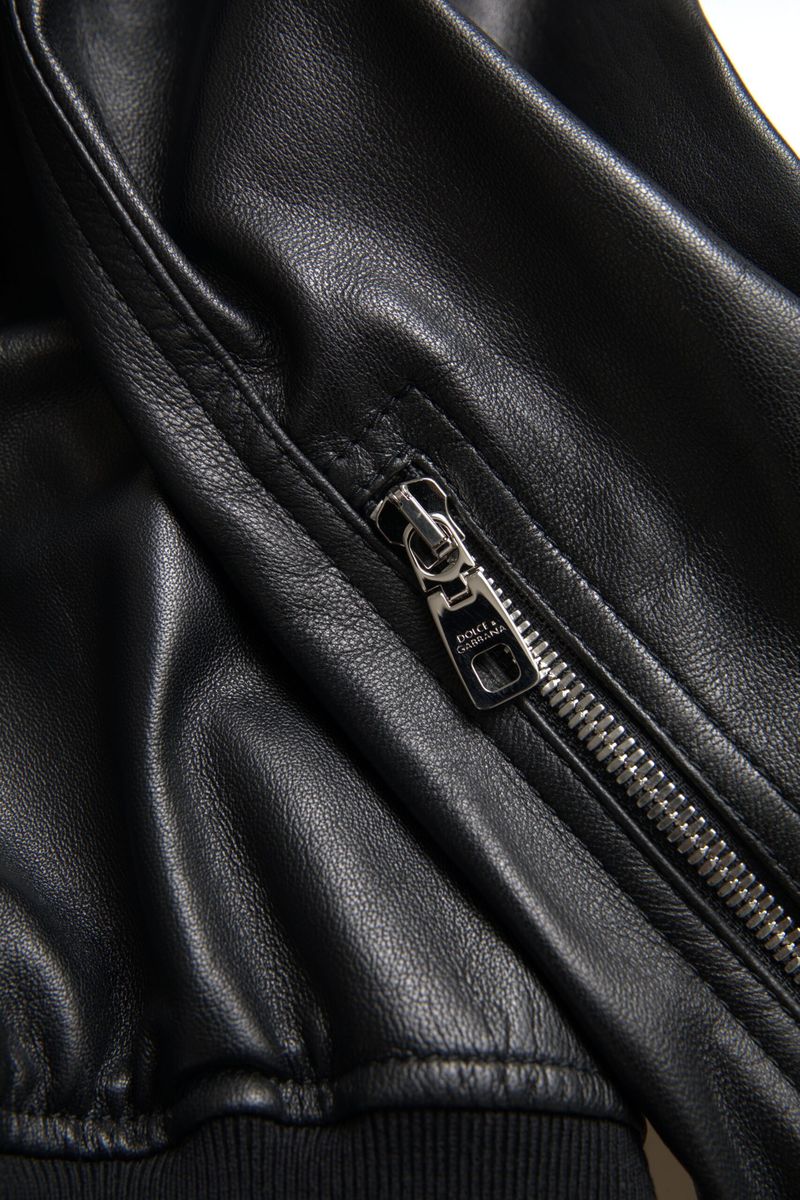 Dolce &amp; Gabbana Elegant Black Leather Bomber Jacket