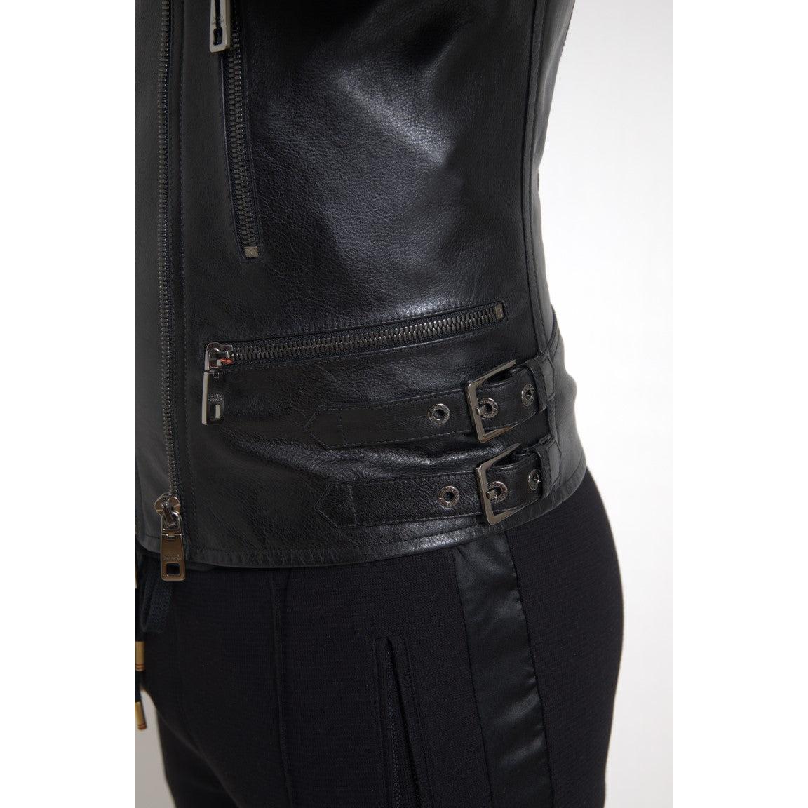 Dolce &amp; Gabbana Sleek Black Leather Biker Jacket