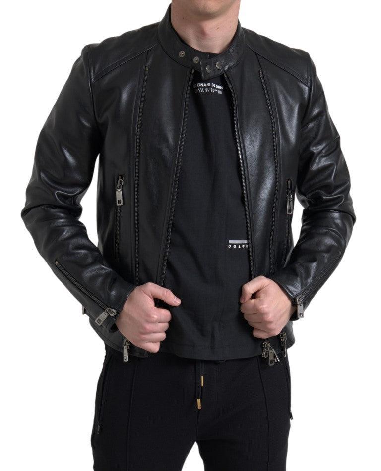 Dolce &amp; Gabbana Sleek Black Leather Biker Jacket