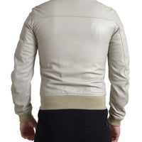 Dolce & Gabbana Cream Leather Bomber Jacket