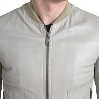 Dolce & Gabbana Cream Leather Bomber Jacket