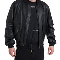 Dolce & Gabbana Elegant Black Leather Bomber Jacket