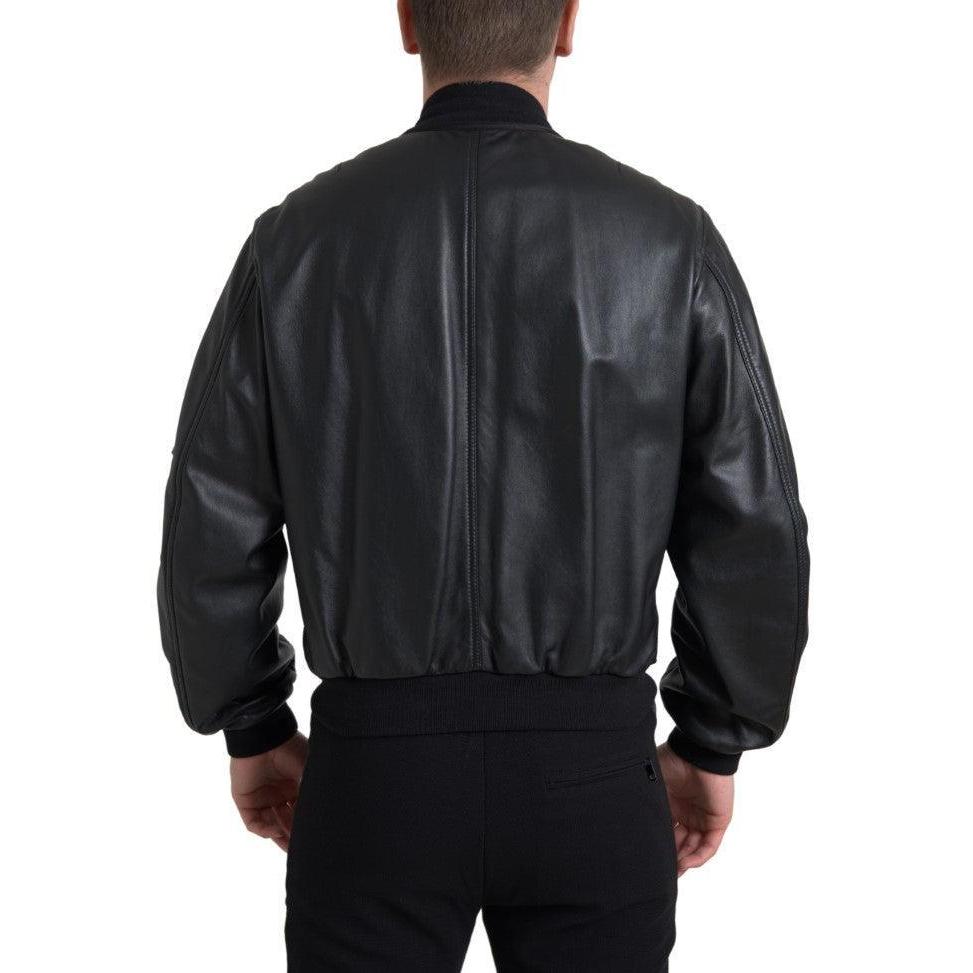 Dolce &amp; Gabbana Elegant Black Leather Bomber Jacket