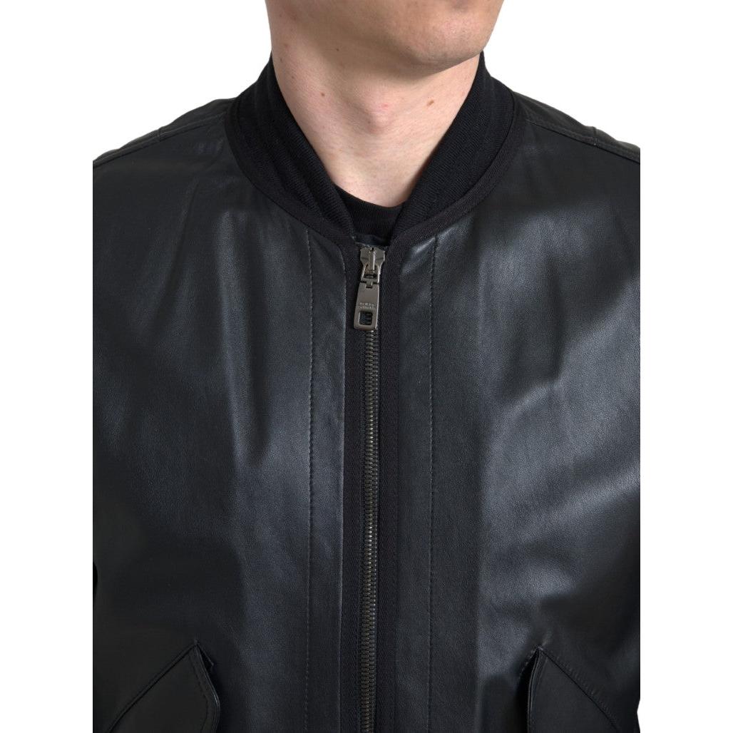 Dolce &amp; Gabbana Elegant Black Leather Bomber Jacket