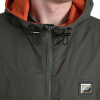 Dolce & Gabbana Elegant Hooded Full Zip Jacket in Green and Orange