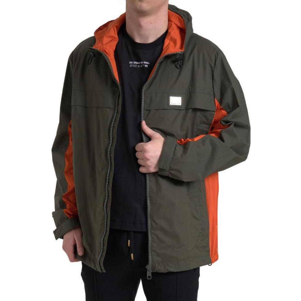 Dolce &amp; Gabbana Elegant Hooded Full Zip Jacket in Green and Orange
