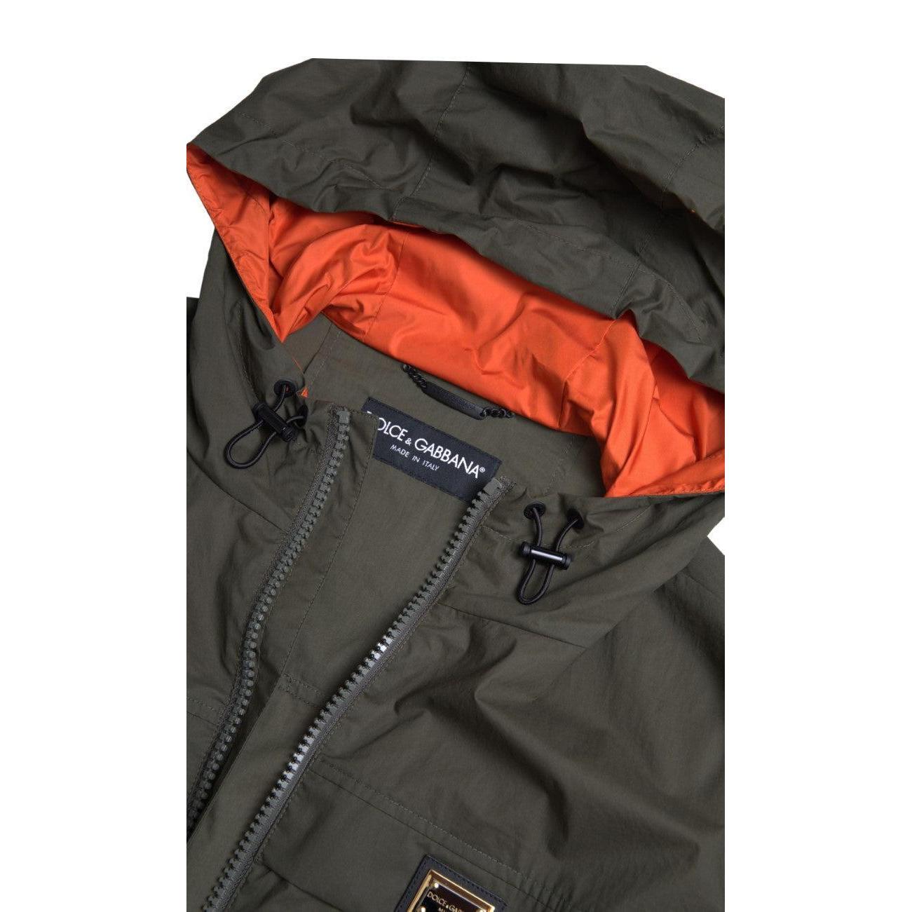Dolce &amp; Gabbana Elegant Hooded Full Zip Jacket in Green and Orange