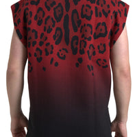 Dolce & Gabbana Red Leopard Print Cotton Tank Top