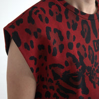 Dolce & Gabbana Red Leopard Print Cotton Tank Top