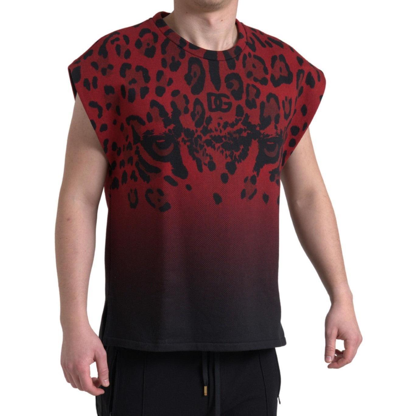 Dolce &amp; Gabbana Red Leopard Print Cotton Tank Top
