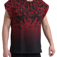 Dolce & Gabbana Red Leopard Print Cotton Tank Top