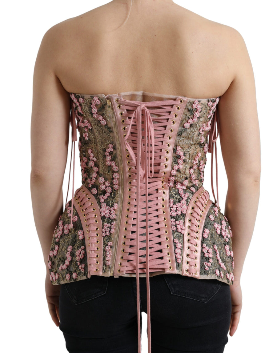 Dolce & Gabbana Silken Nylon Bustier Corset Top in Pink