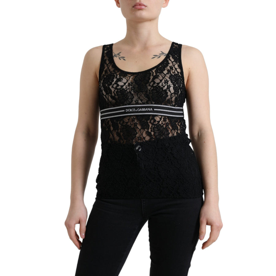 Dolce & Gabbana Elegant Lace Tank Top with Logo Stripe