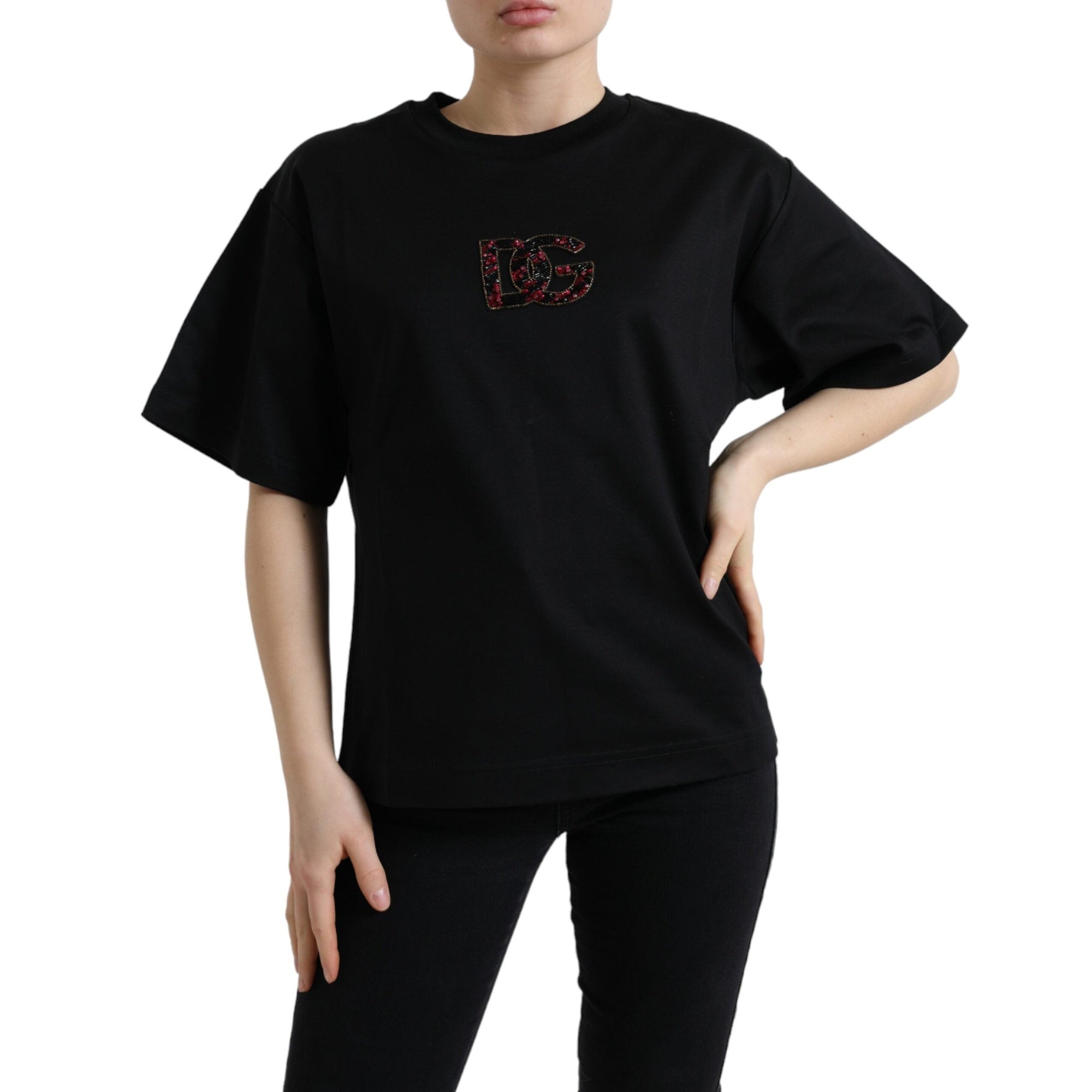 Dolce &amp; Gabbana Elegant Black Crystal-Embellished T-Shirt