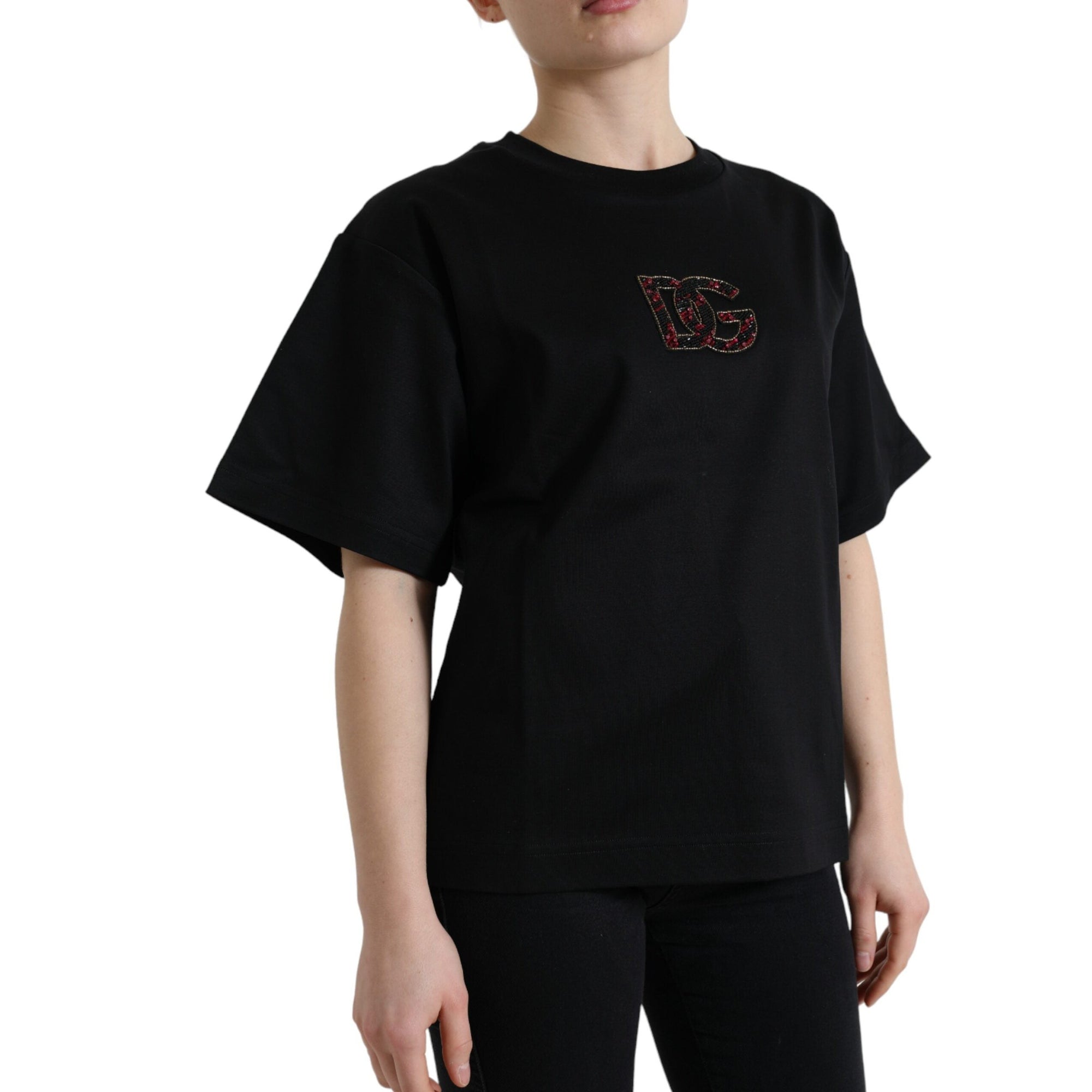 Dolce &amp; Gabbana Elegant Black Crystal-Embellished T-Shirt