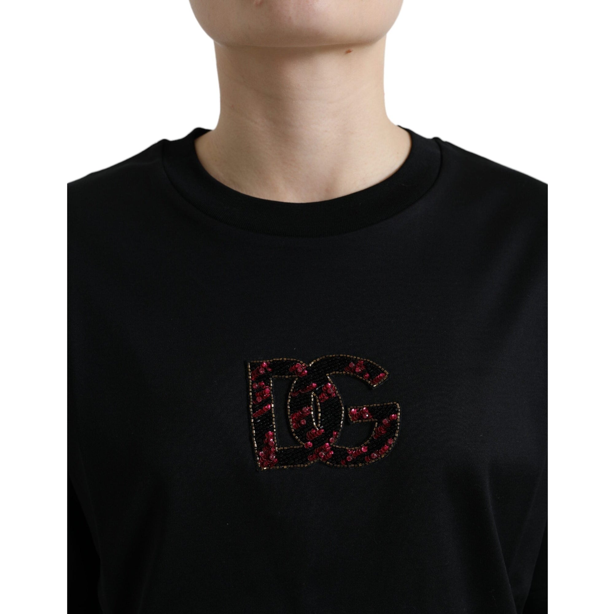 Dolce &amp; Gabbana Elegant Black Crystal-Embellished T-Shirt