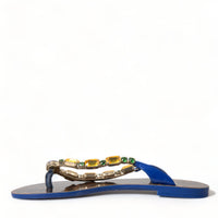 Dolce & Gabbana Elegant Blue Leather Flat Sandals