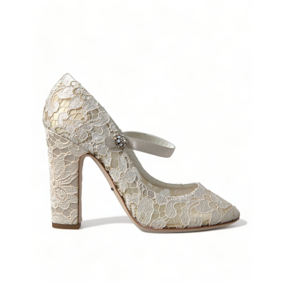 Dolce & Gabbana Chic Lace Block Heels Sandals in Cream White