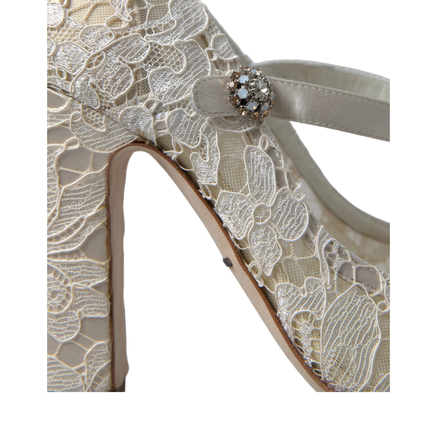 Dolce & Gabbana Chic Lace Block Heels Sandals in Cream White